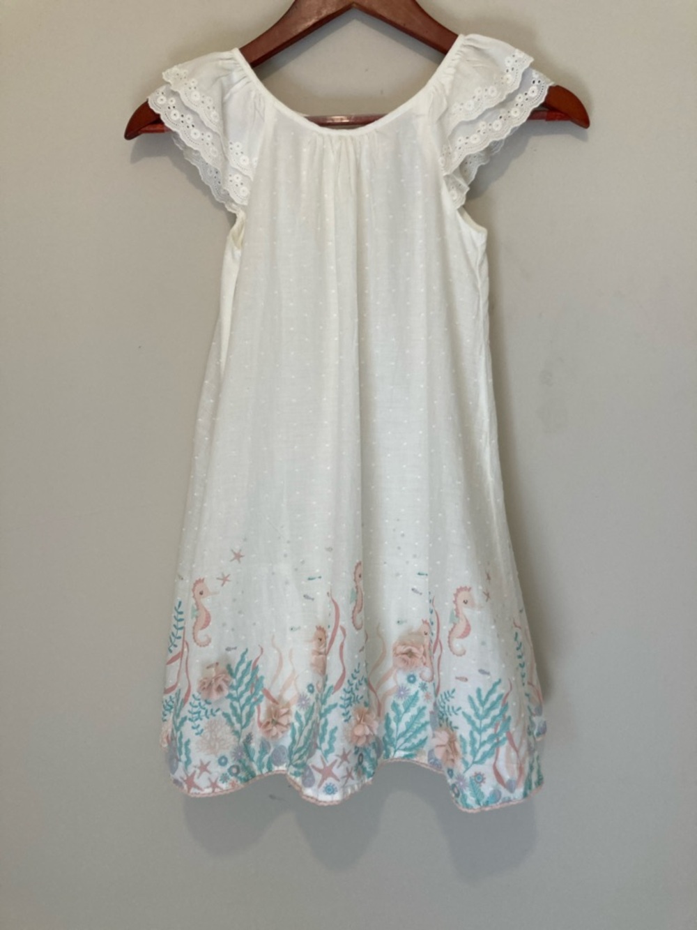 Cupcakes & Cashmere Girls' White Eyelet Dress with Sea Life Embroidery NWT Sz8